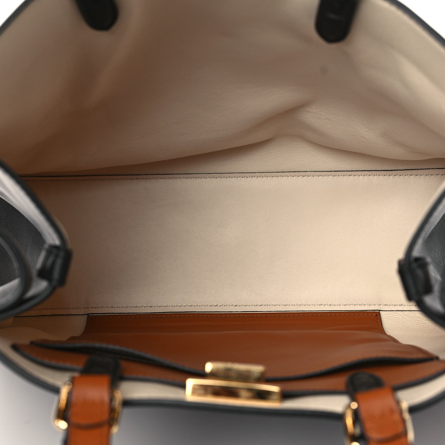 Vitello Seta Century Small Peekaboo X-Tote Black Brandy