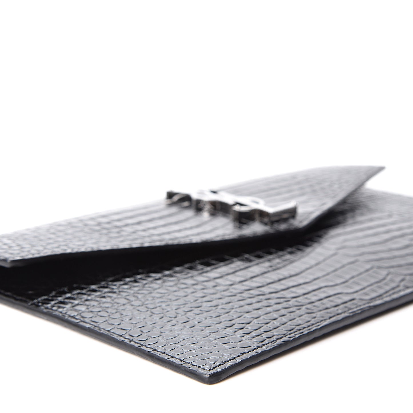 Calfskin Crocodile Embossed Uptown Monogram Clutch Black