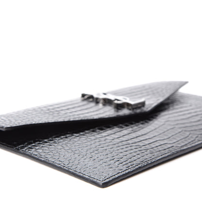 Saint Laurent Calfskin Crocodile Embossed Uptown Monogram Clutch Black 7 of 9