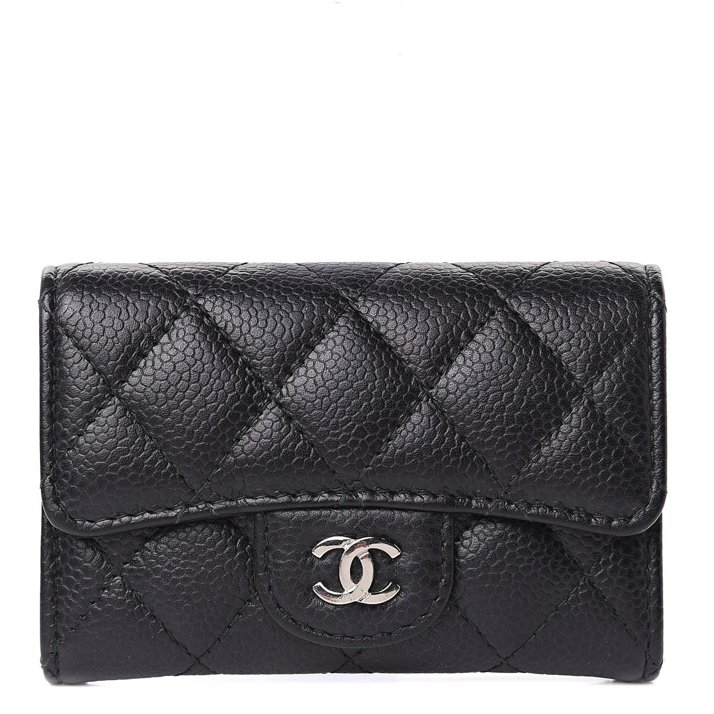 Caviar Quilted Flap Card Holder Black