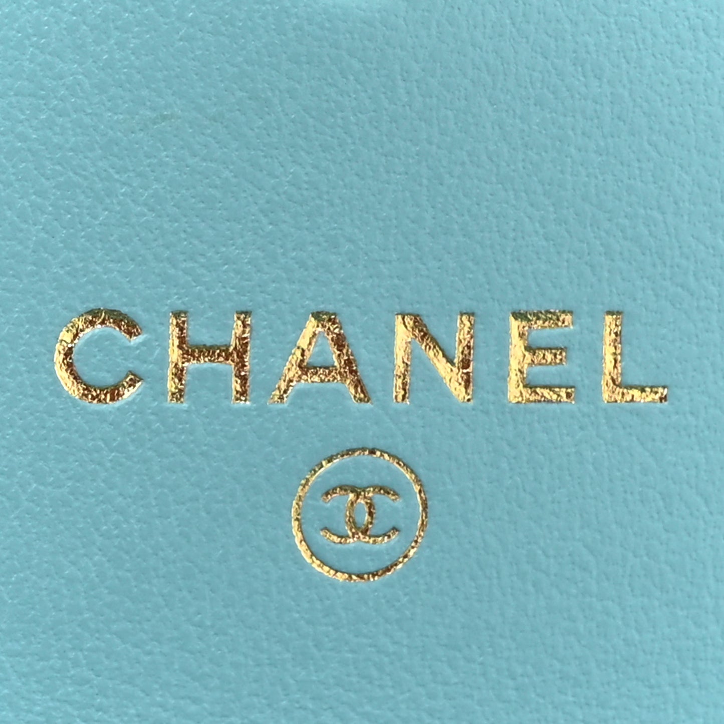 Denim Quilted Chanel 19 Flap Card Holder With Chain Light Blue