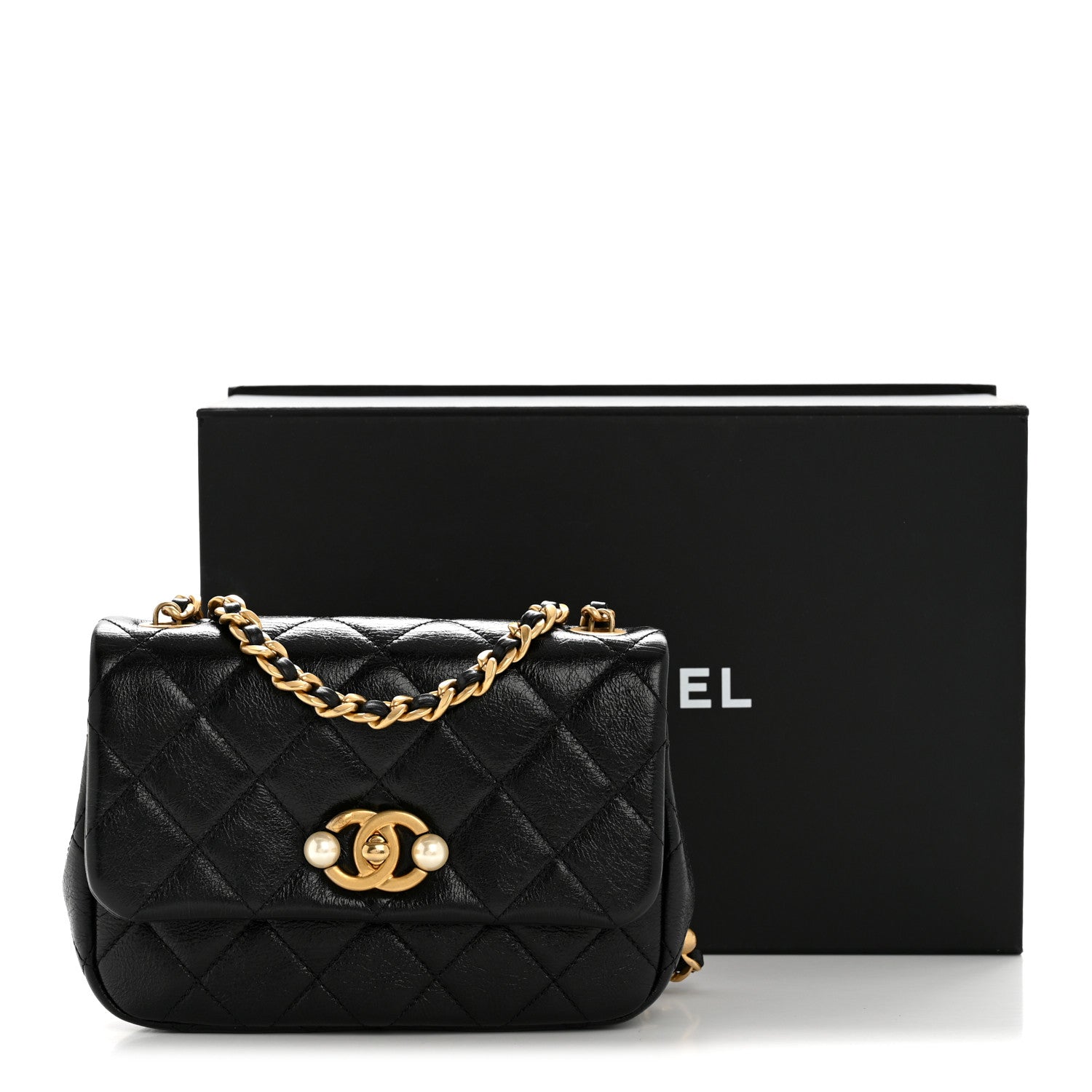 Chanel Glazed Calfskin Quilted Mini Pearl Side Flap Black 13 of 13