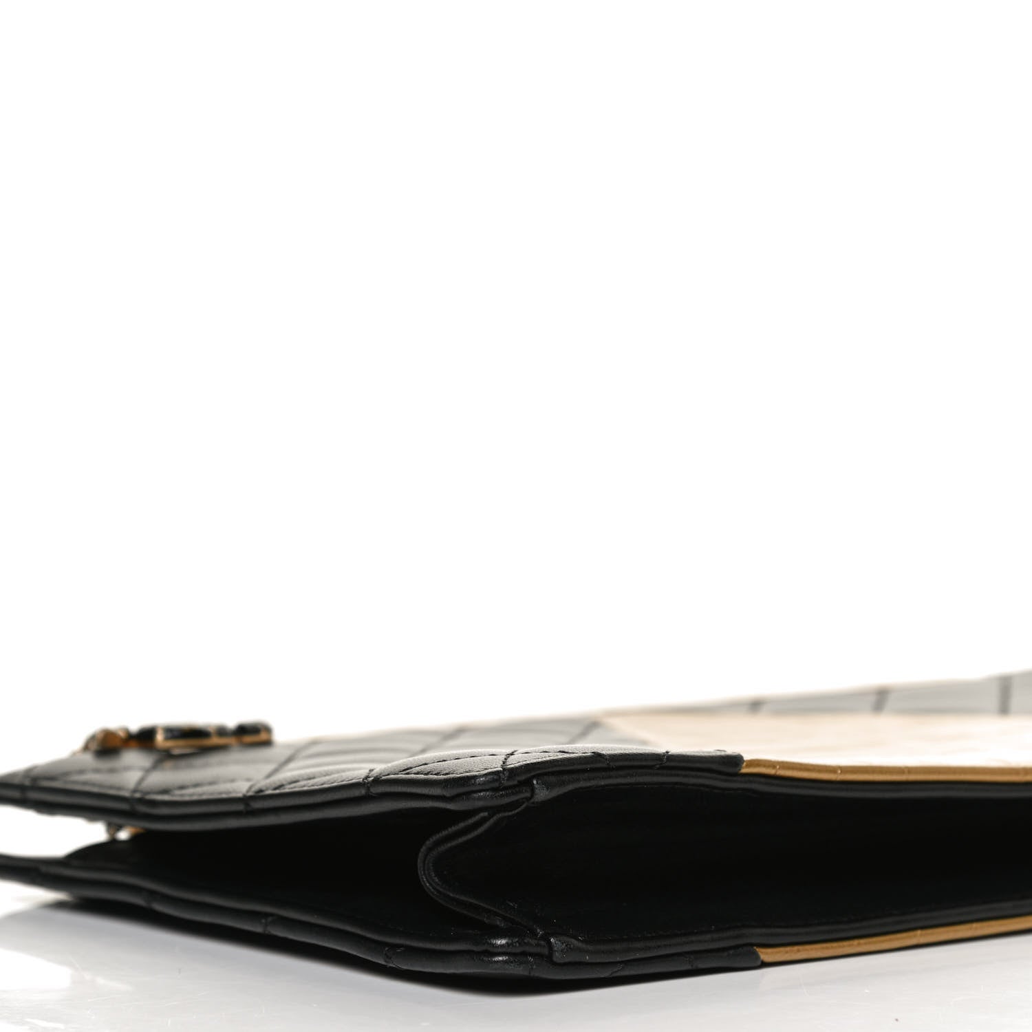 Chanel Lambskin Metallic Calfskin Crocodile Embossed Clutch Black Gold 10 of 15