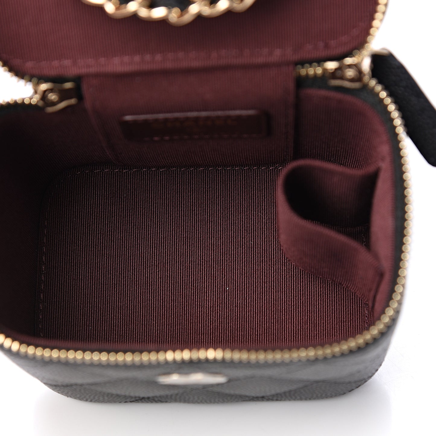 Caviar Quilted Mini Vanity Case With Chain Black