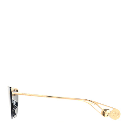 Gucci Metal Rimless Star Studded 90mm Cat Eye GG0666S Sunglasses Black Gold 3 of 7