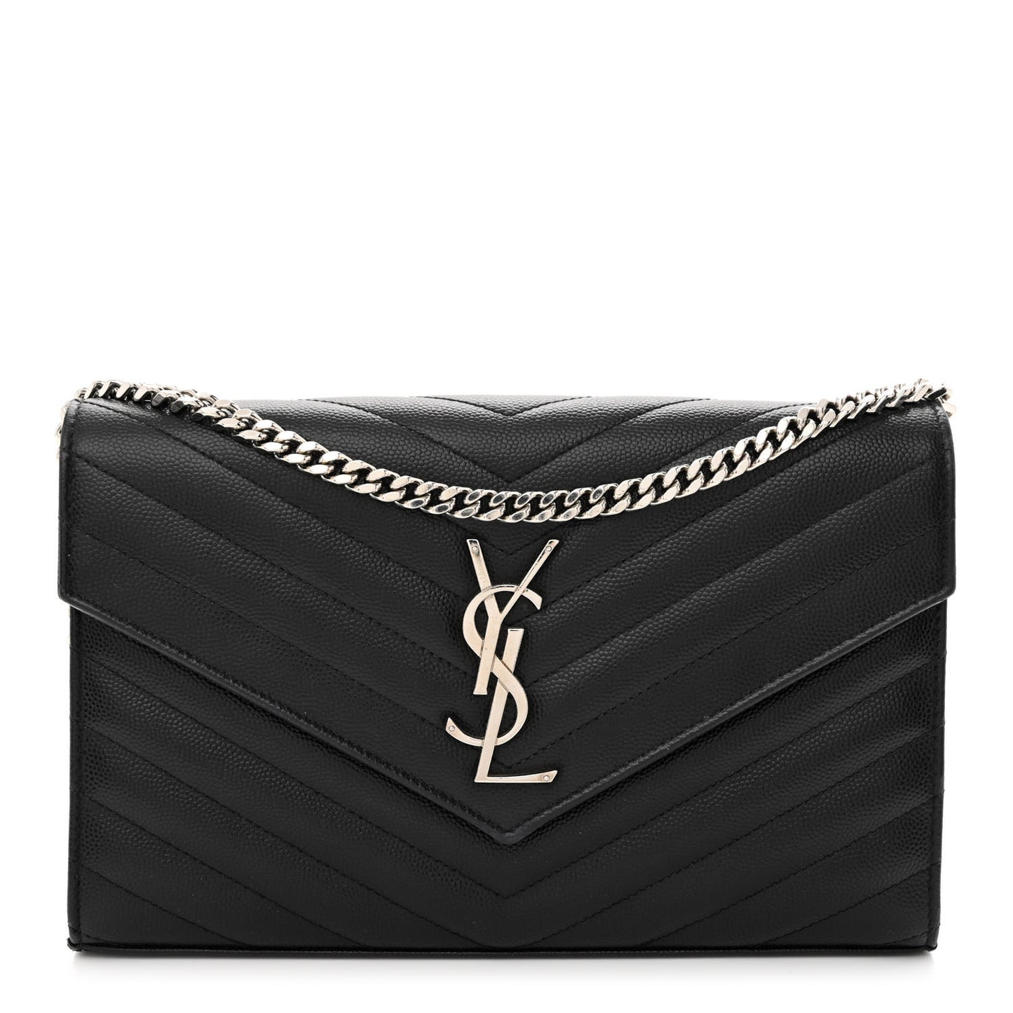 Grain De Poudre Matelasse Chevron Monogram Chain Wallet Black