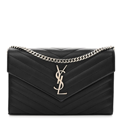 Saint Laurent Grain De Poudre Matelasse Chevron Monogram Chain Wallet Black 1 of 15