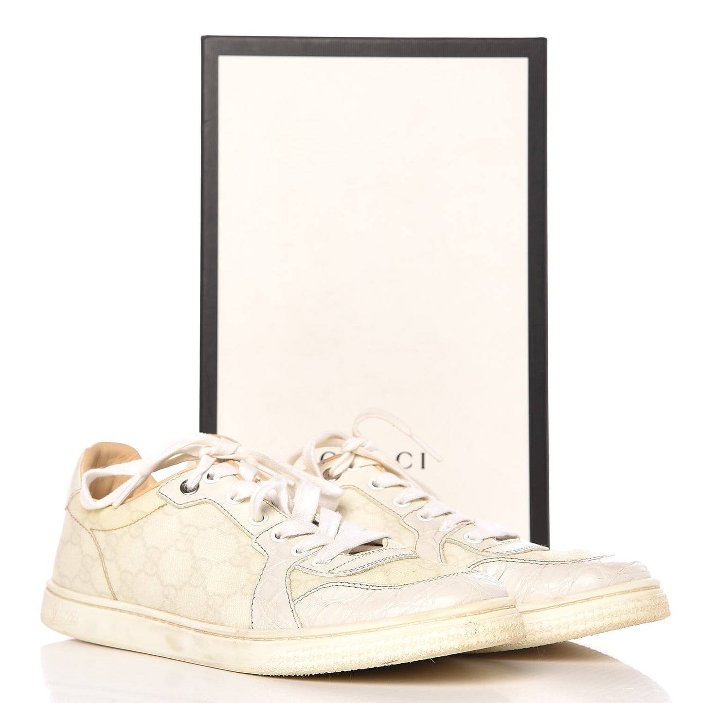 GG Plus Monogram Alligator Coda Low Sneakers 39.5 White