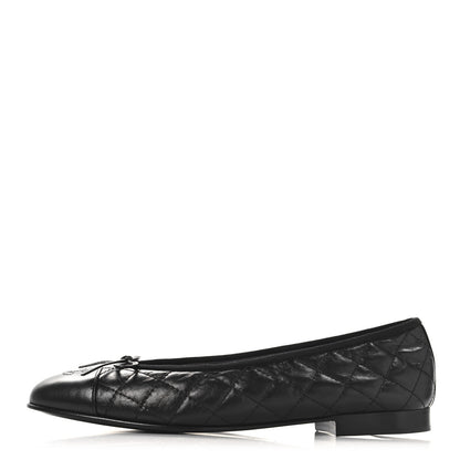 Chanel Aged Calfskin Quilted CC Cap Toe Ballerina Flats 40 Black 1 of 9