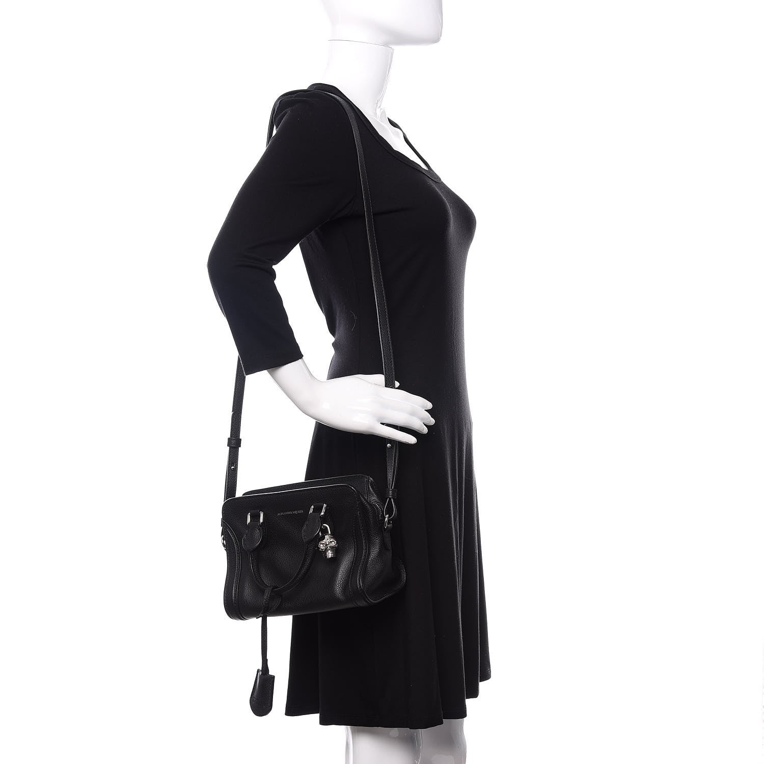 Alexander McQueen Pebbled Calfskin Mini Skull Padlock Zip Around Tote Black 3 of 10