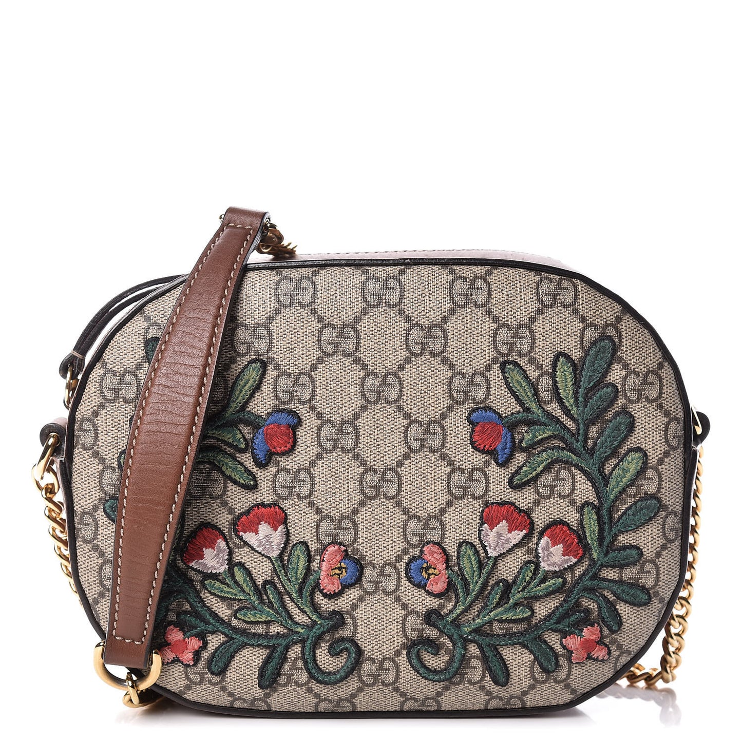 GG Supreme Monogram Floral Embroidered Mini Chain Shoulder Bag Beige Tuscany