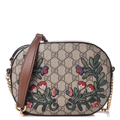 Gucci GG Supreme Monogram Floral Embroidered Mini Chain Shoulder Bag Beige Tuscany 1 of 17