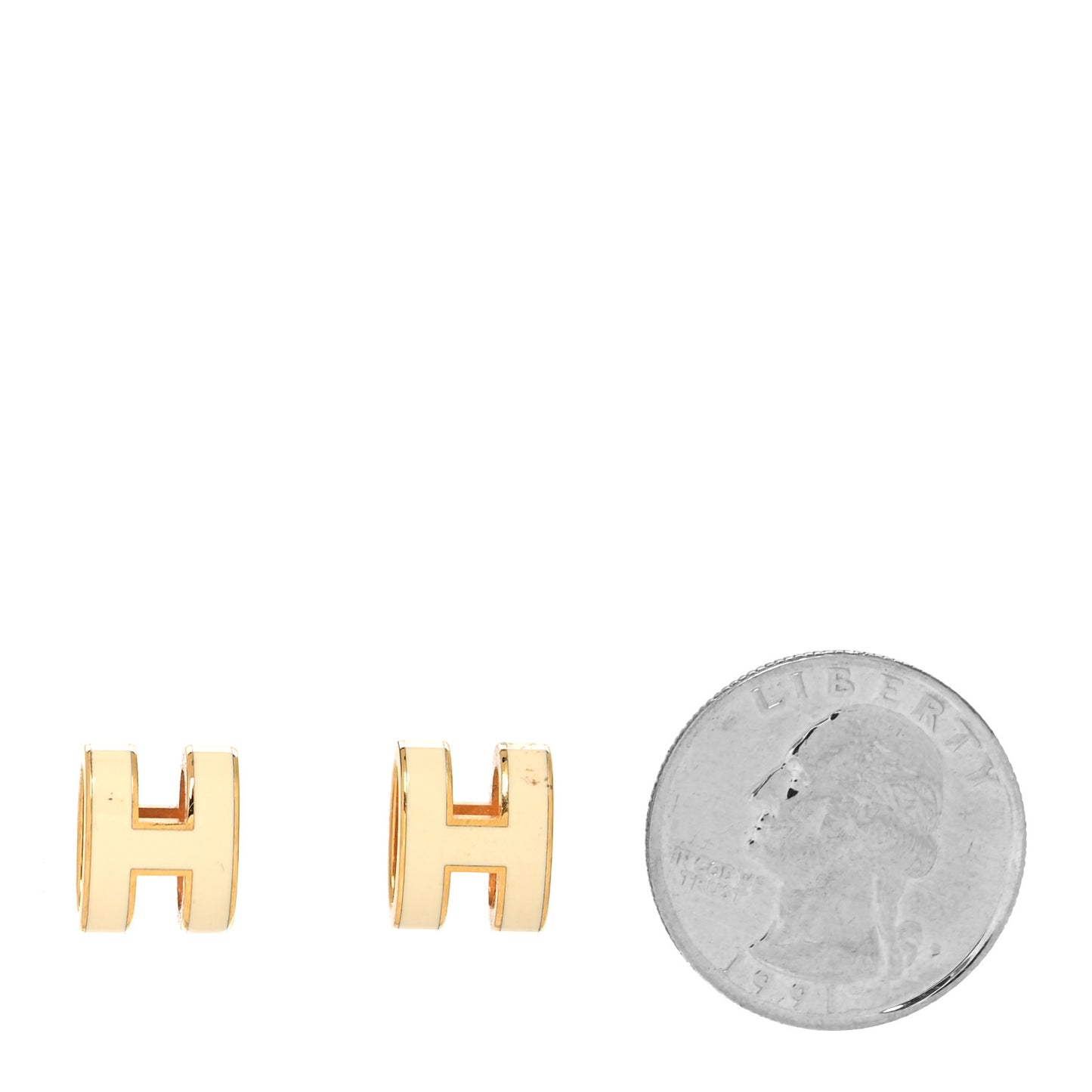 Gold Lacquered Mini Pop H Earrings White