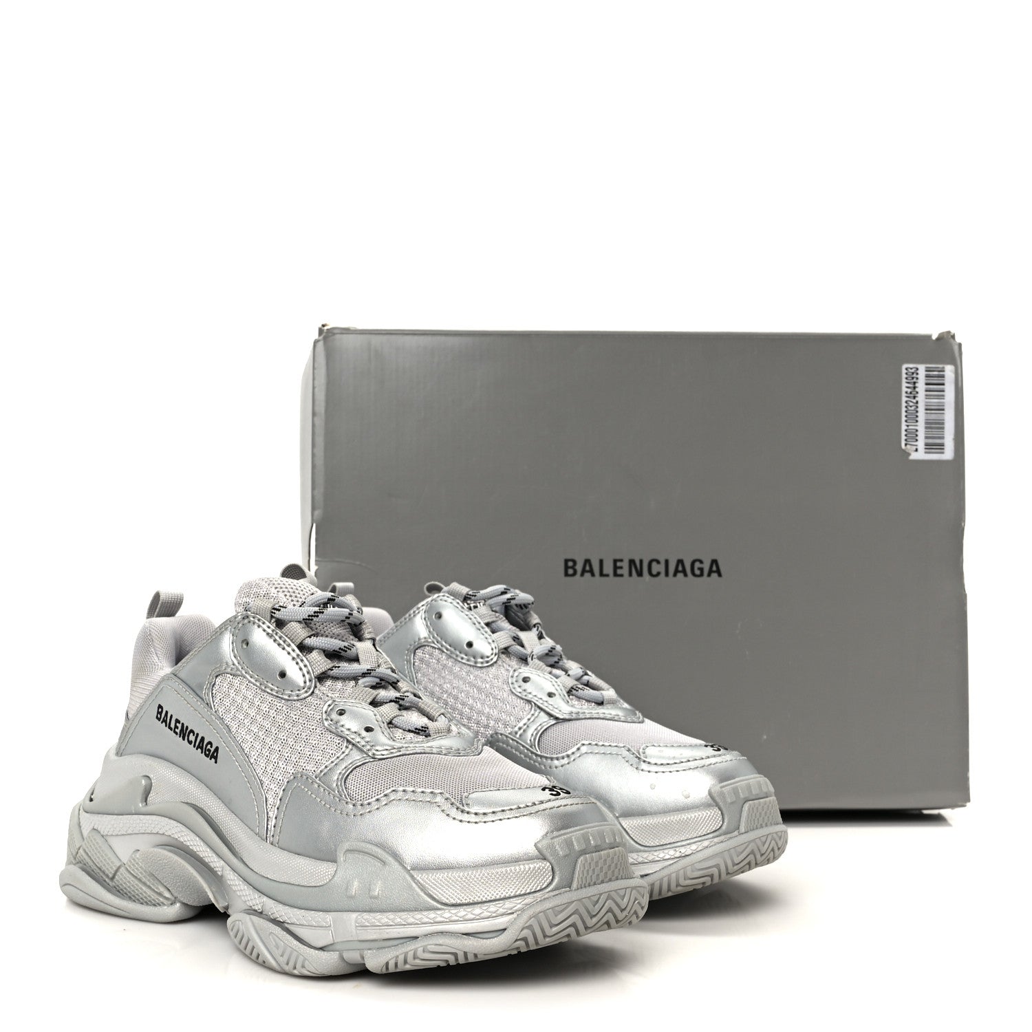 スニーカー BALENCIAGA Triple S silver 39 Balenciaga Metallic Fabric Mesh Womens Triple S Sneakers 39 Silver