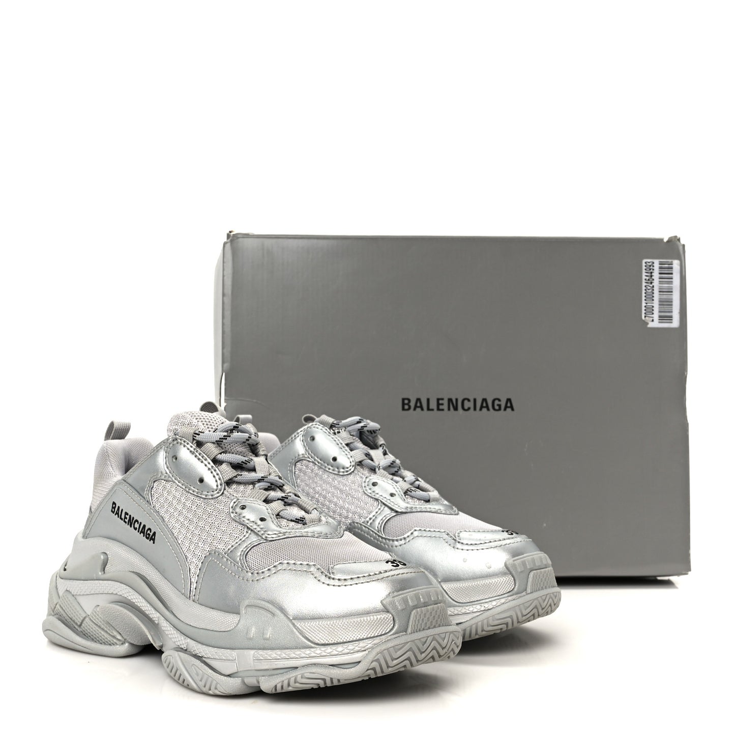 Metallic Fabric Mesh Womens Triple S Sneakers 39 Silver