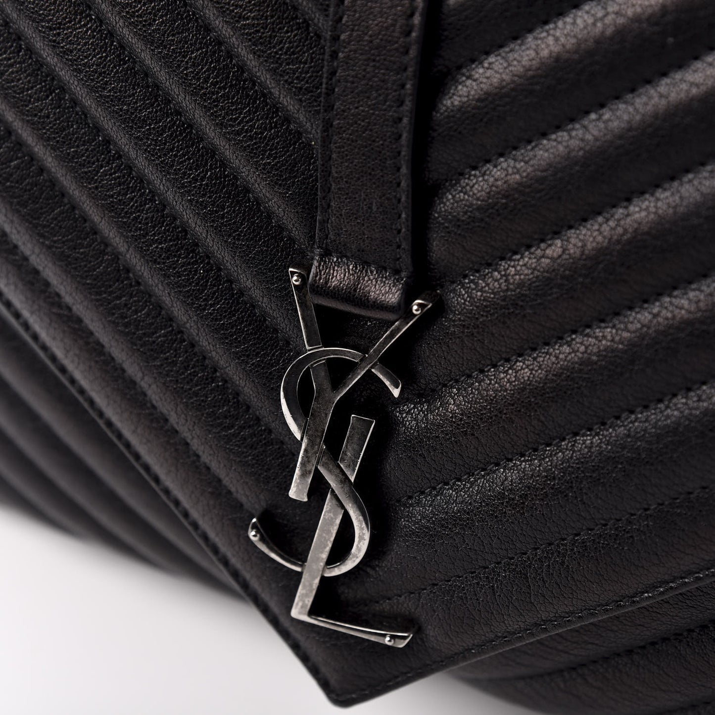 Sheepskin Matelasse Chevron Monogram Monochrome Large College Satchel Black