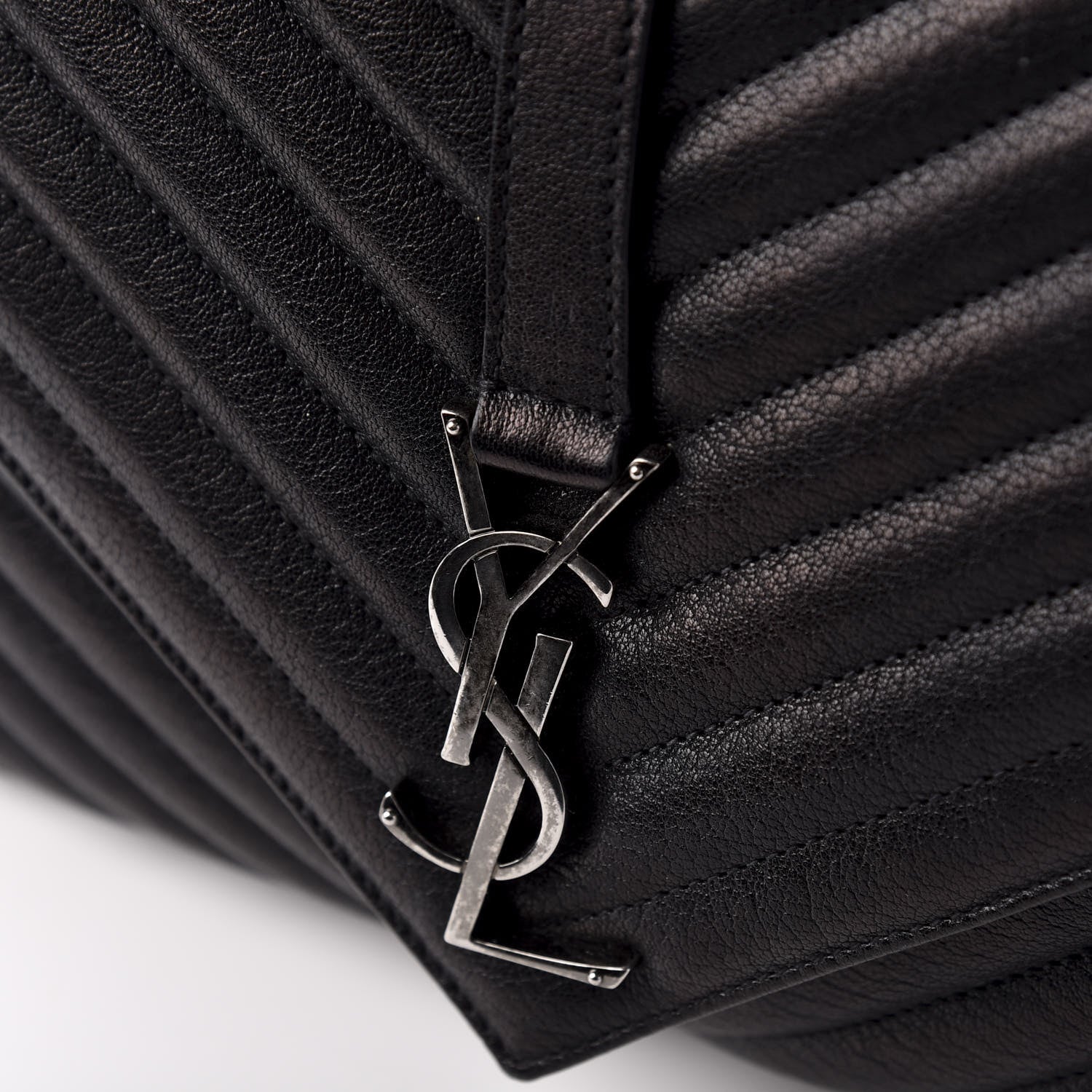 Saint Laurent Sheepskin Matelasse Chevron Monogram Monochrome Large College Satchel Black 10 of 10
