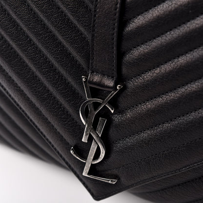 Saint Laurent Sheepskin Matelasse Chevron Monogram Monochrome Large College Satchel Black 10 of 10
