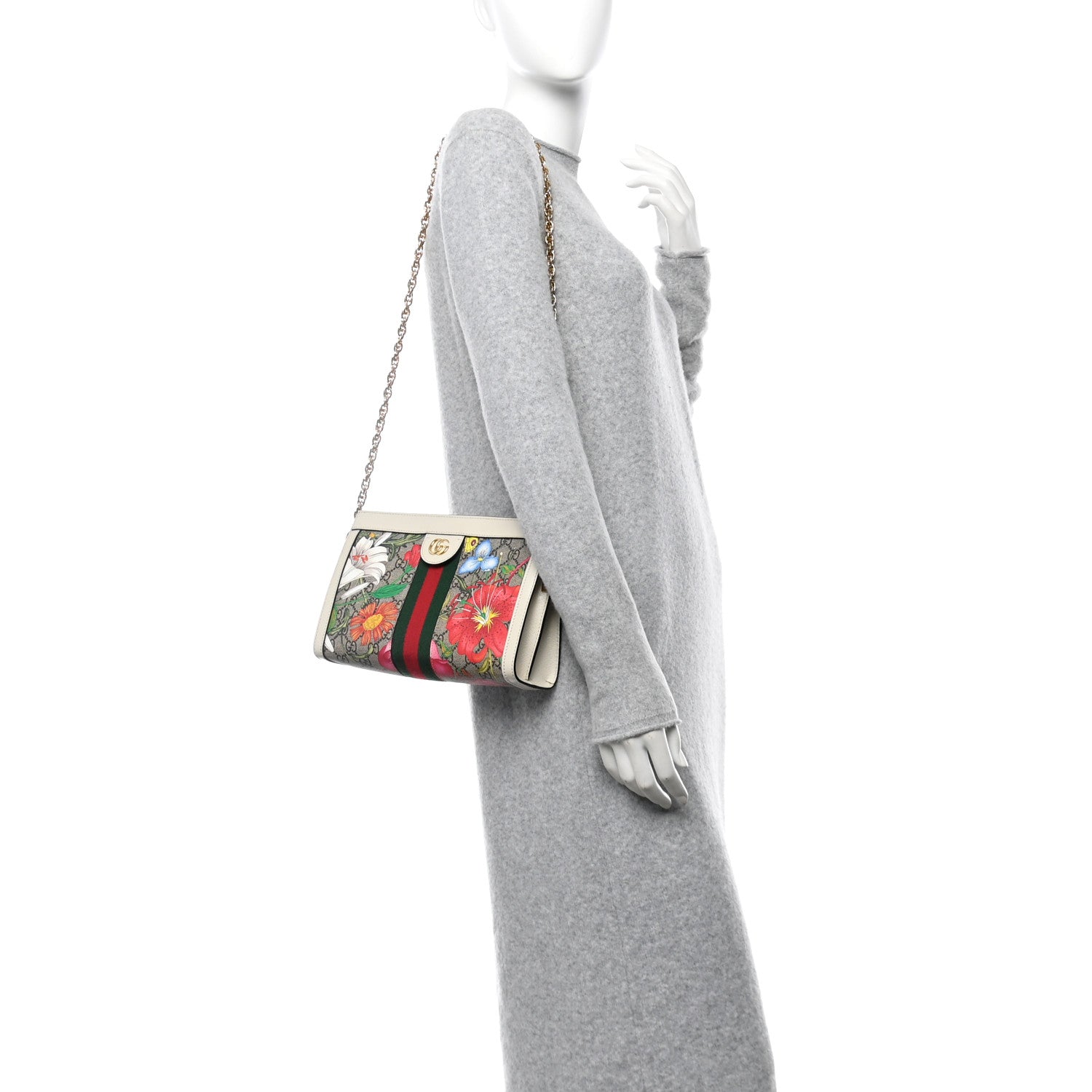 Gucci GG Supreme Monogram Flora Web Small Ophidia Chain Shoulder Bag White 2 of 14