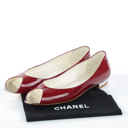 Chanel Patent Mirrored Peep Toe Flats 38 Red 3 of 8