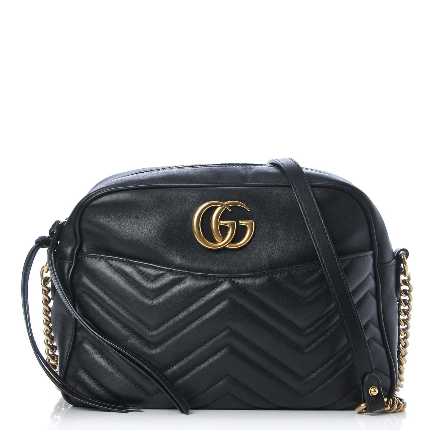 Calfskin Matelasse Medium GG Marmont Chain Shoulder Bag Black