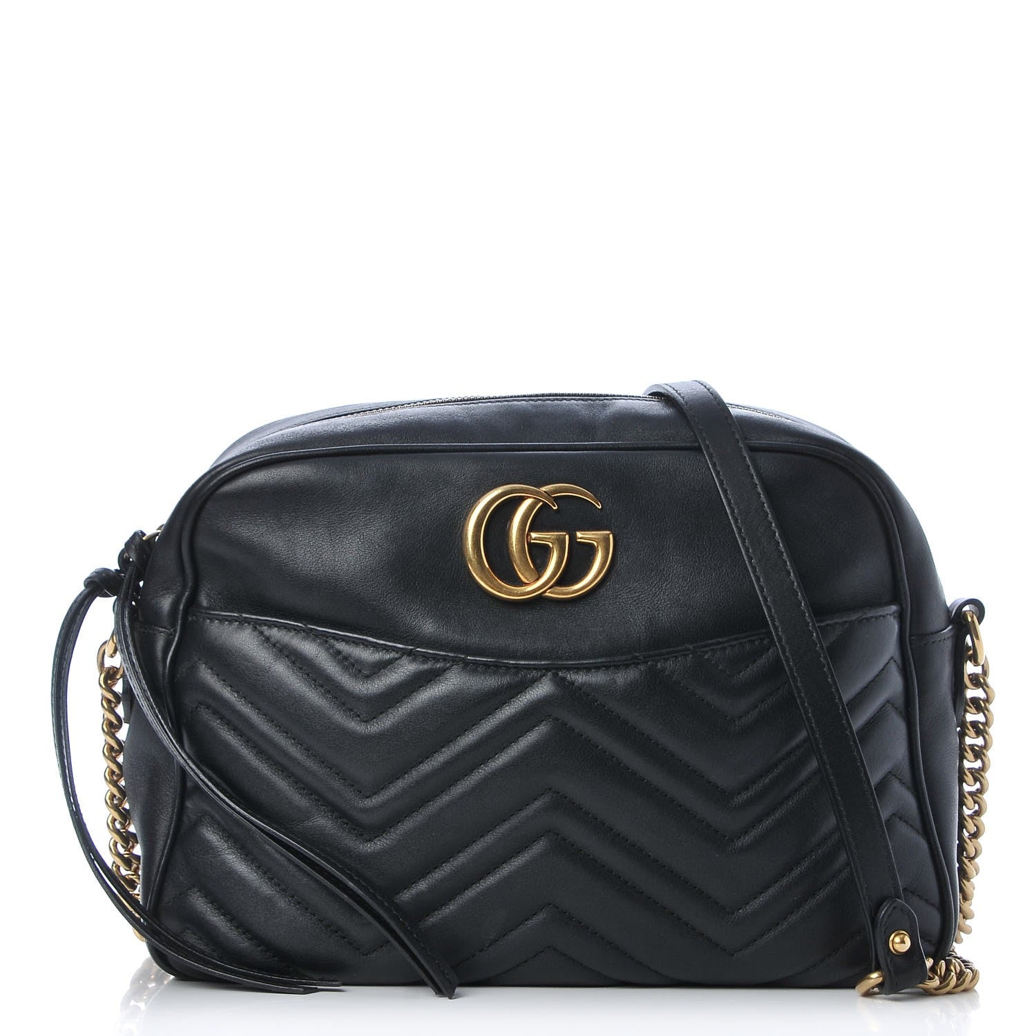 Gucci Calfskin Matelasse Medium GG Marmont Chain Shoulder Bag Black 1 of 8