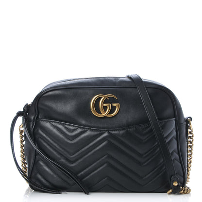 Gucci Calfskin Matelasse Medium GG Marmont Chain Shoulder Bag Black 1 of 8