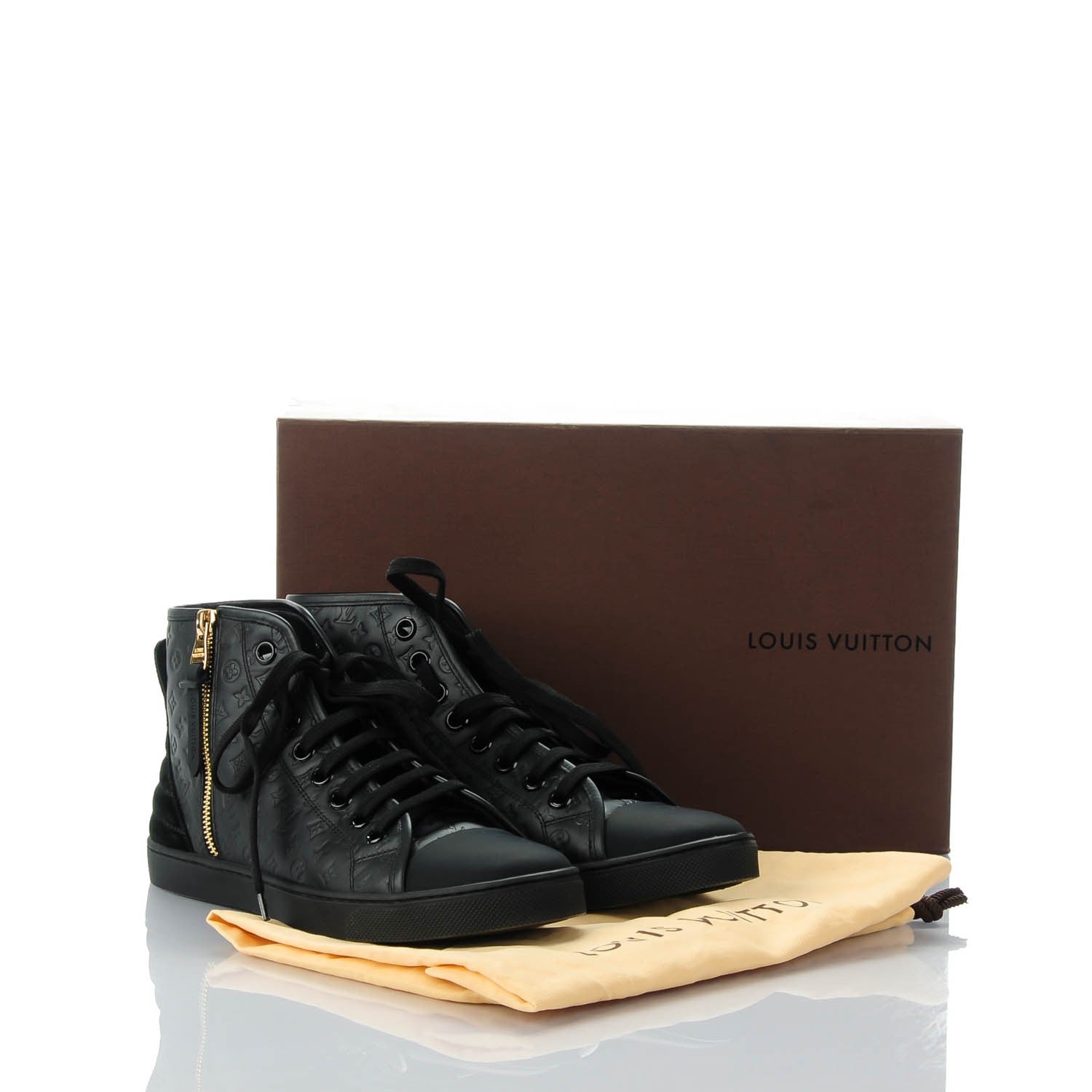 Louis Vuitton Calfskin Embossed Monogram Punchy High Top Sneakers 38 Black 6 of 6
