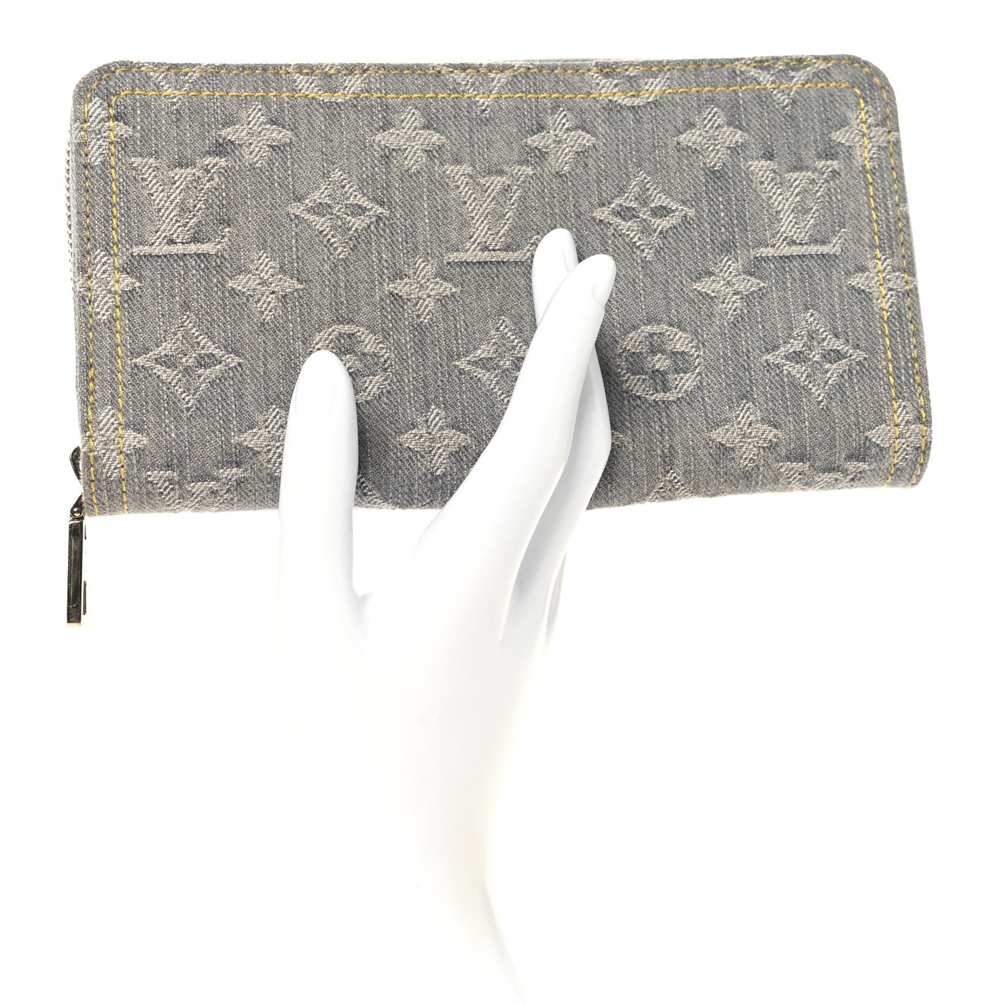 Monogram Denim Zippy Wallet Washed Gray