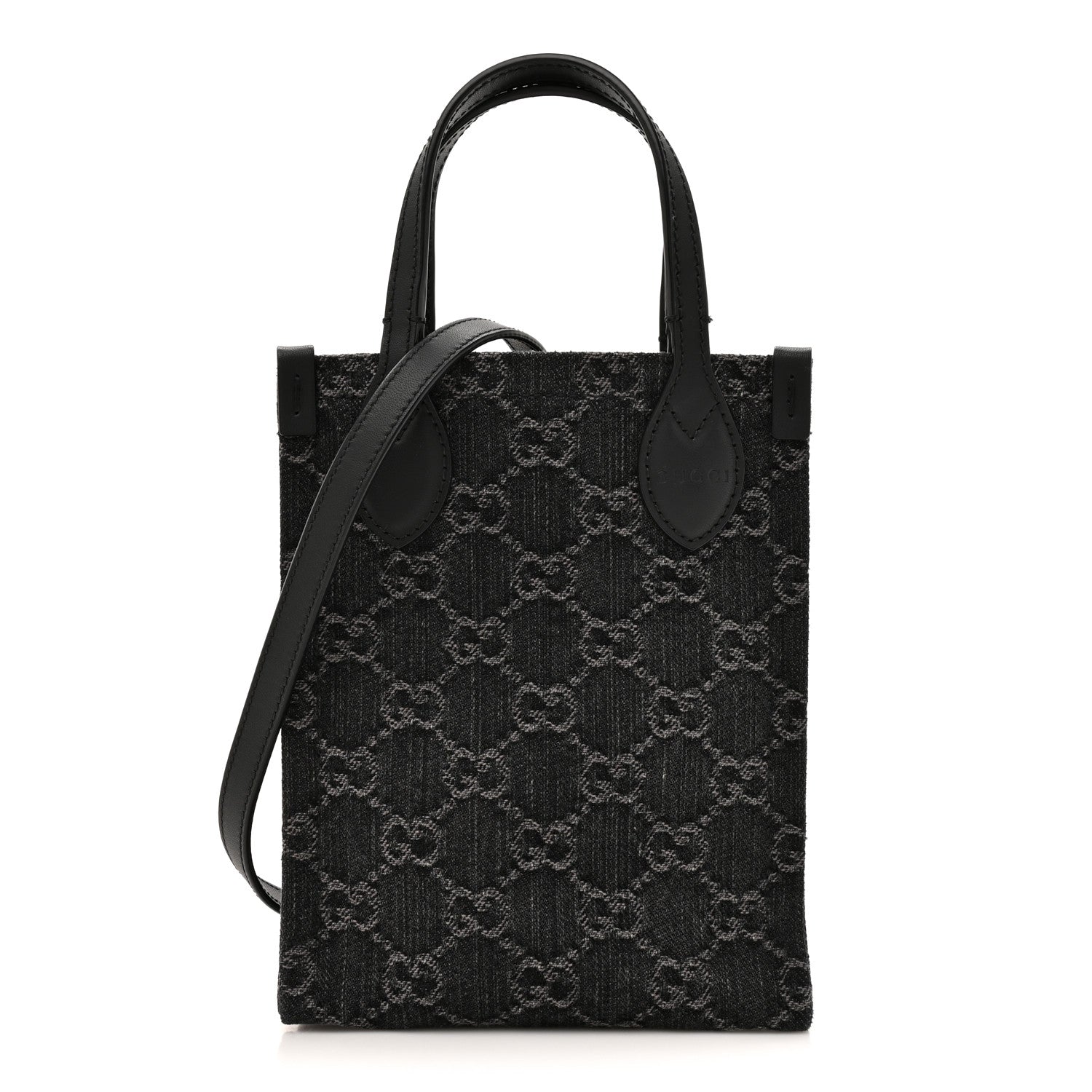 Gucci Denim GG Monogram Dollar Calfskin Mini Ophidia Tote Black Grey 1 of 10