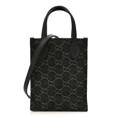 Gucci Denim GG Monogram Dollar Calfskin Mini Ophidia Tote Black Grey 1 of 10