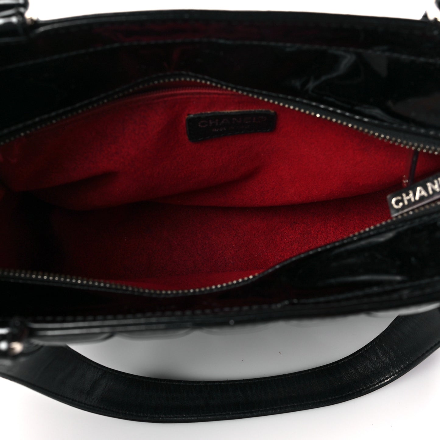 Patent Quilted CC Chocolate Bar Tote Black