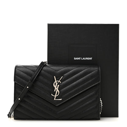 Saint Laurent Grain De Poudre Matelasse Chevron Monogram Chain Wallet Black 13 of 13