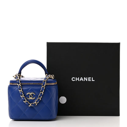 Chanel Lambskin Quilted Top Handle Mini Vanity Case With Chain Blue 11 of 11