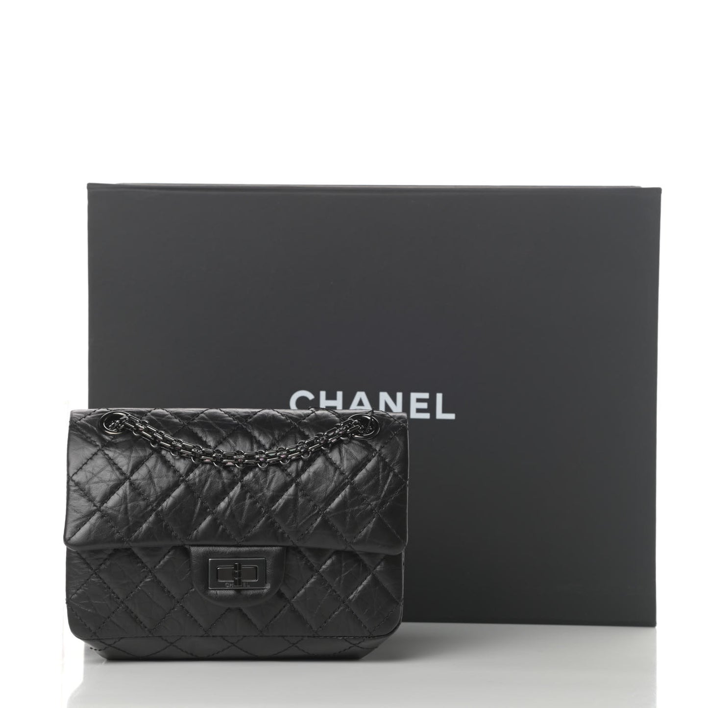 Aged Calfskin Quilted 2.55 Reissue Mini Flap So Black