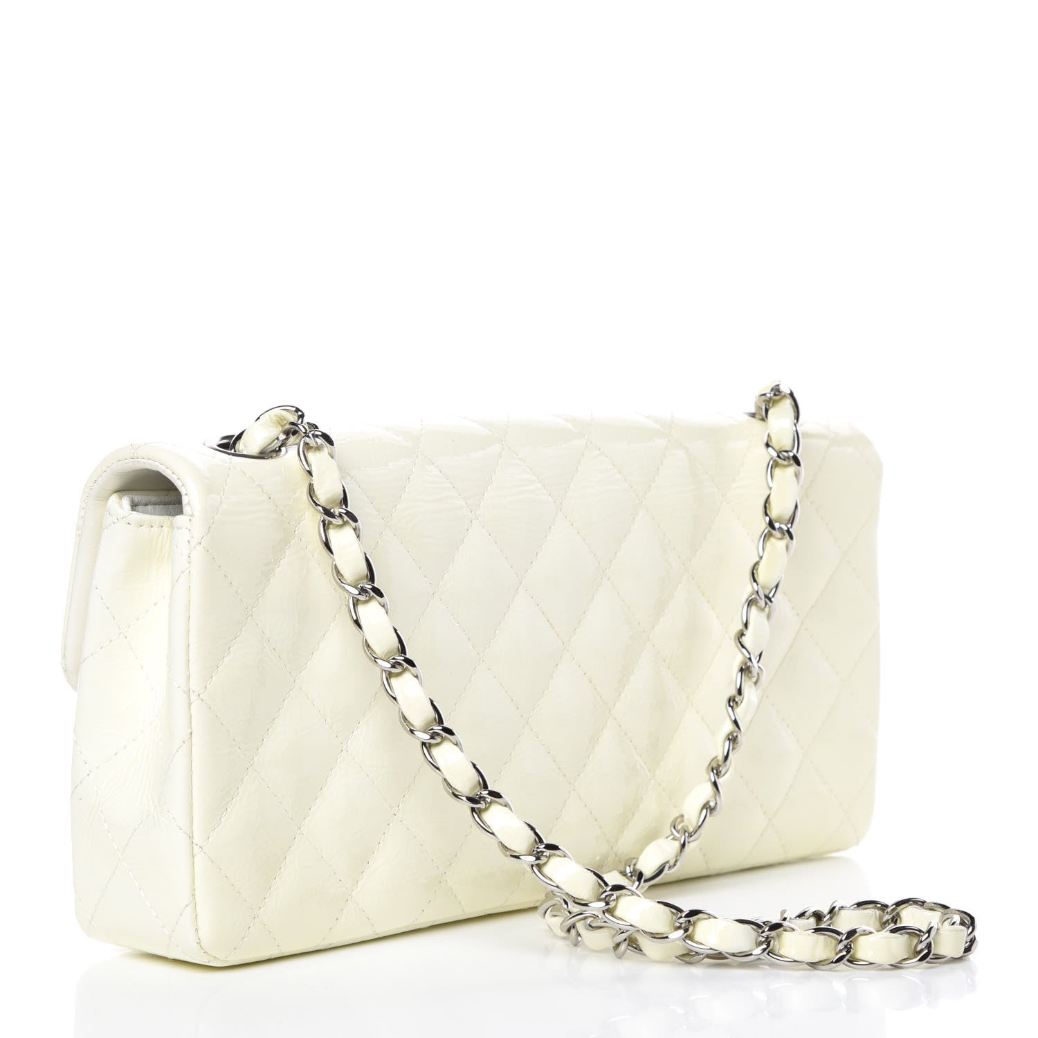 Chanel Distressed Patent Calfskin Quilted East West Flap White 3 of 16