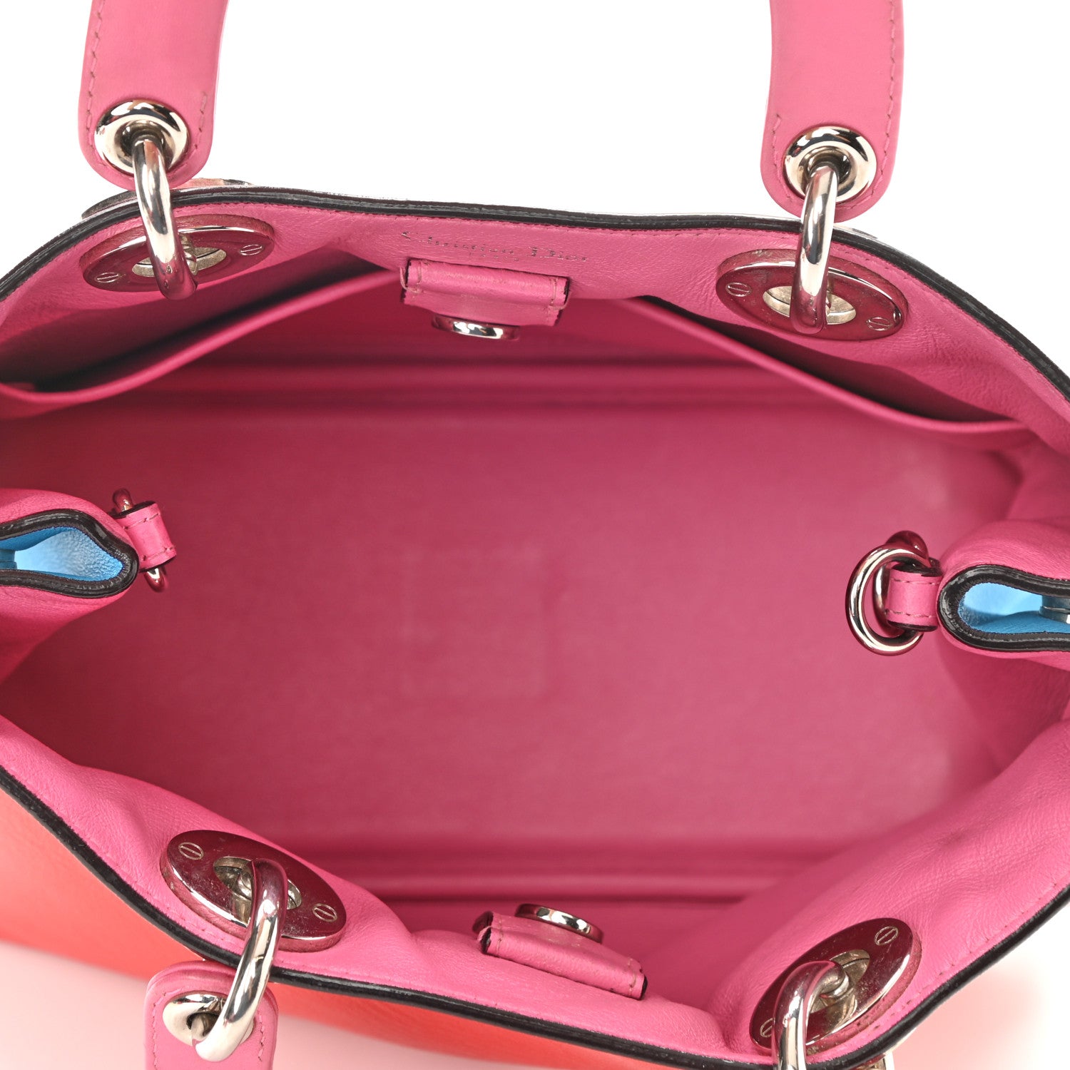 Christian Dior Calfskin Tri-Color Mini Diorissimo Tote Red Pink Blue 5 of 8