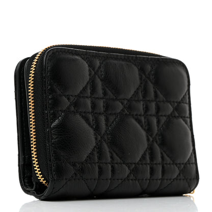 Christian Dior Grained Calfskin Supple Cannage Caro Scarlet Zipped Wallet Black 3 of 9