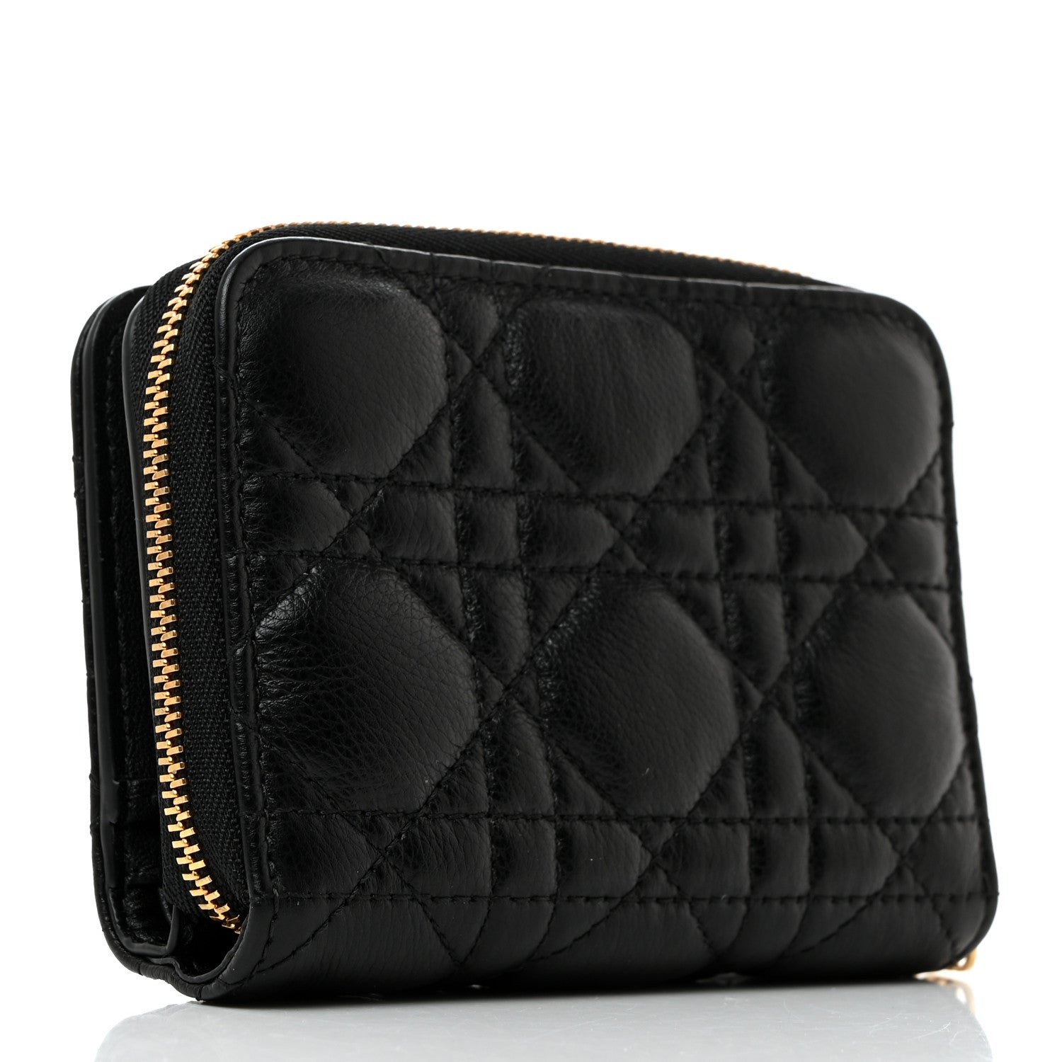 Christian Dior Grained Calfskin Supple Cannage Caro Scarlet Zipped Wallet Black 3 of 9