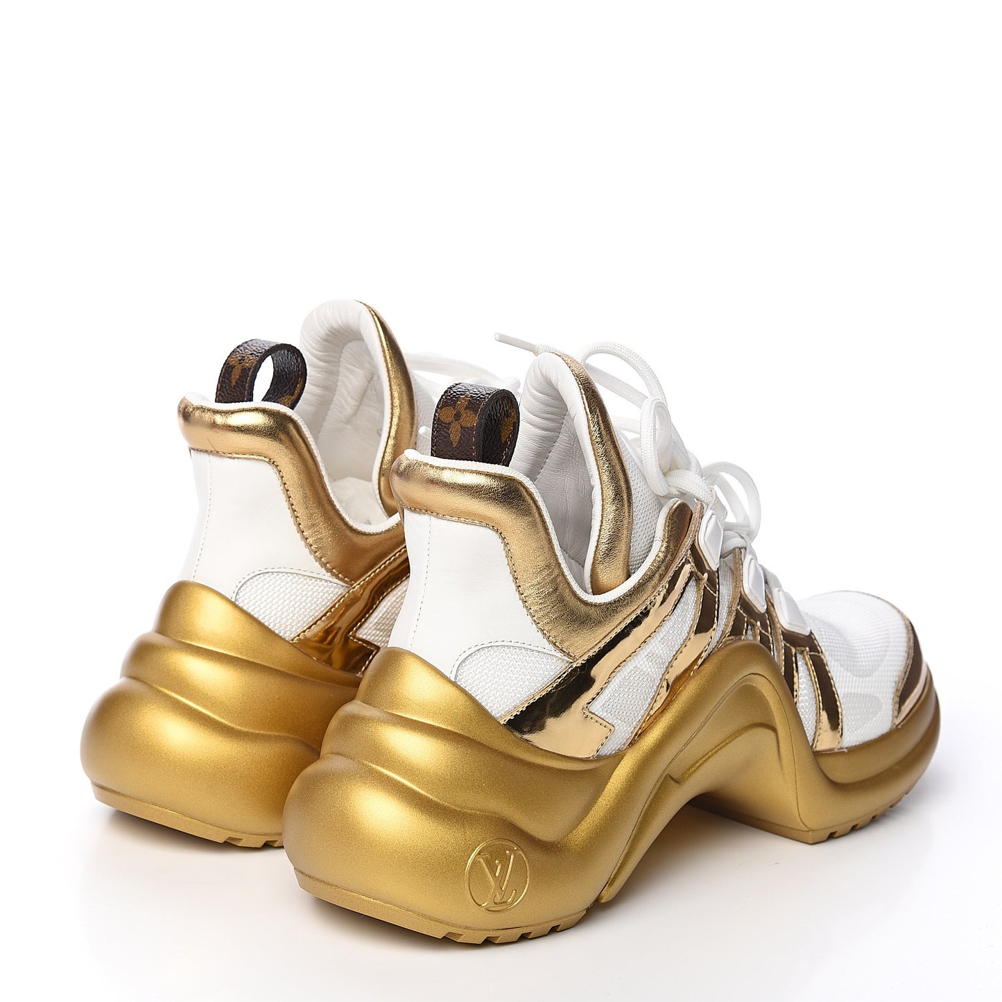Metallic Calfskin Technical Nylon LV Archlight Sneakers 39 White Gold