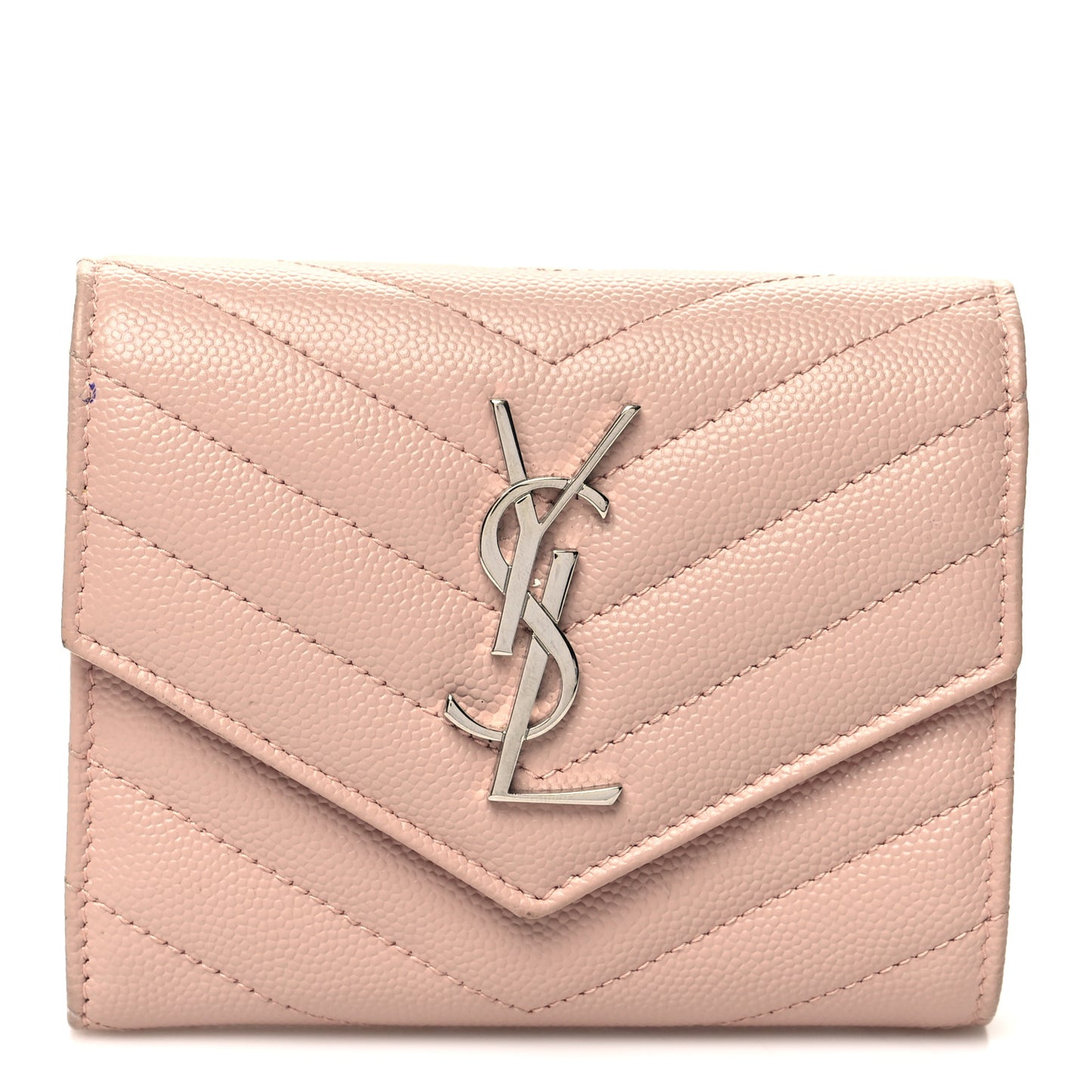 Grain De Poudre Matelasse Chevron Monogram Compact Tri Fold Wallet Pale Pink