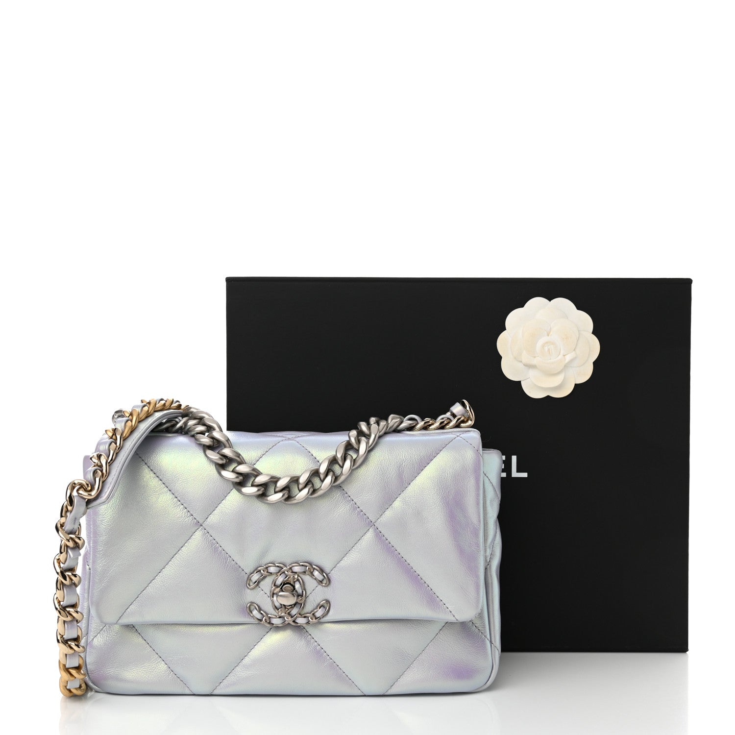 Chanel Iridescent Calfskin Quilted Medium Chanel 19 Flap Light Purple Blue 12 of 12