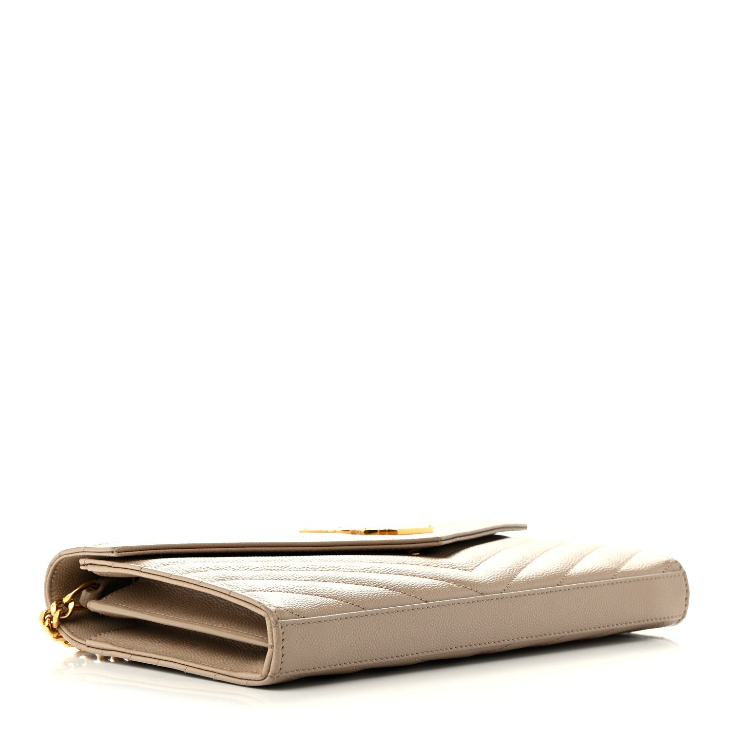 Saint Laurent Grain De Poudre Matelasse Chevron Monogram Chain Wallet Dark Beige 4 of 9