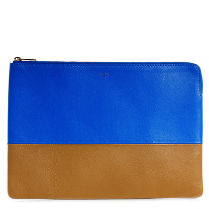 Celine Smooth Lambskin Bi-Color Solo Clutch Pouch Royal Blue Khaki 1 of 10