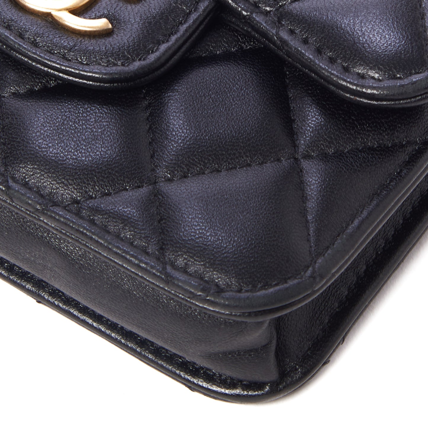 Lambskin Quilted Top Handle Flap Coin Purse With Chain Black