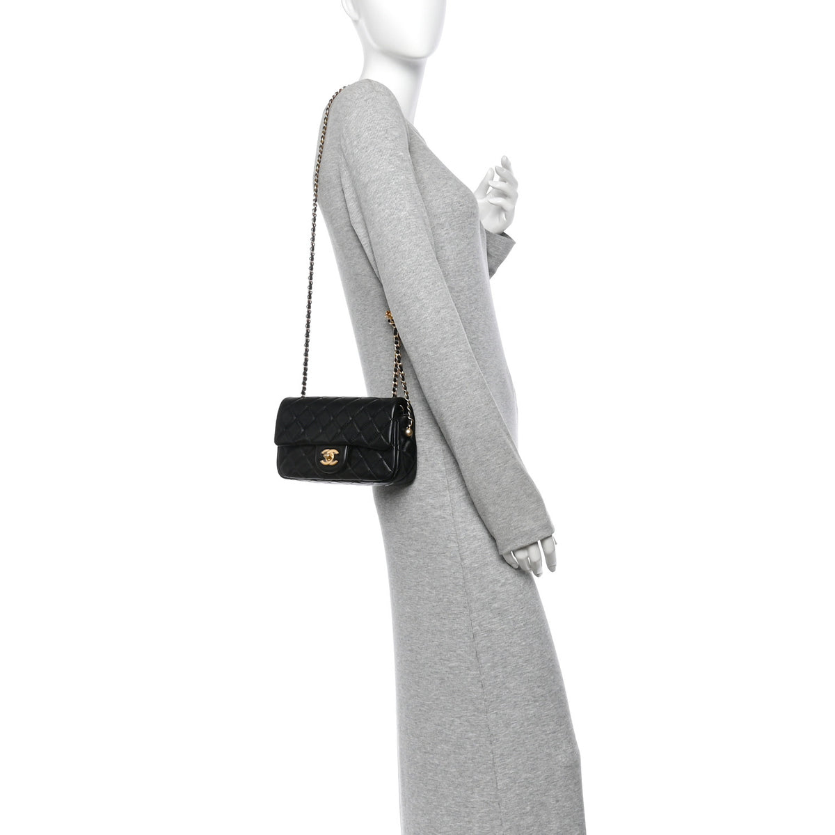 Lambskin Quilted Mini Rectangular Pearl Crush Flap Black