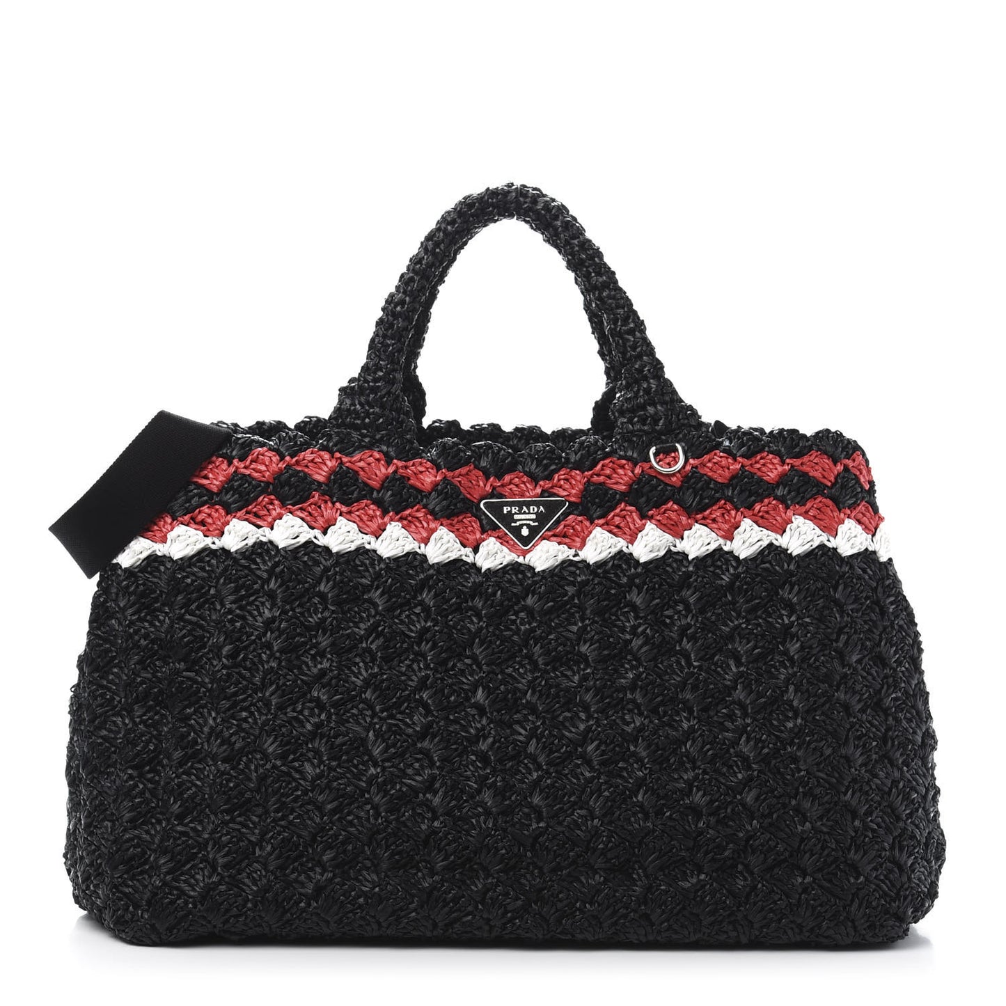 Raffia Crochet Colorblock Large Giardiniera Tote Black Fuoco