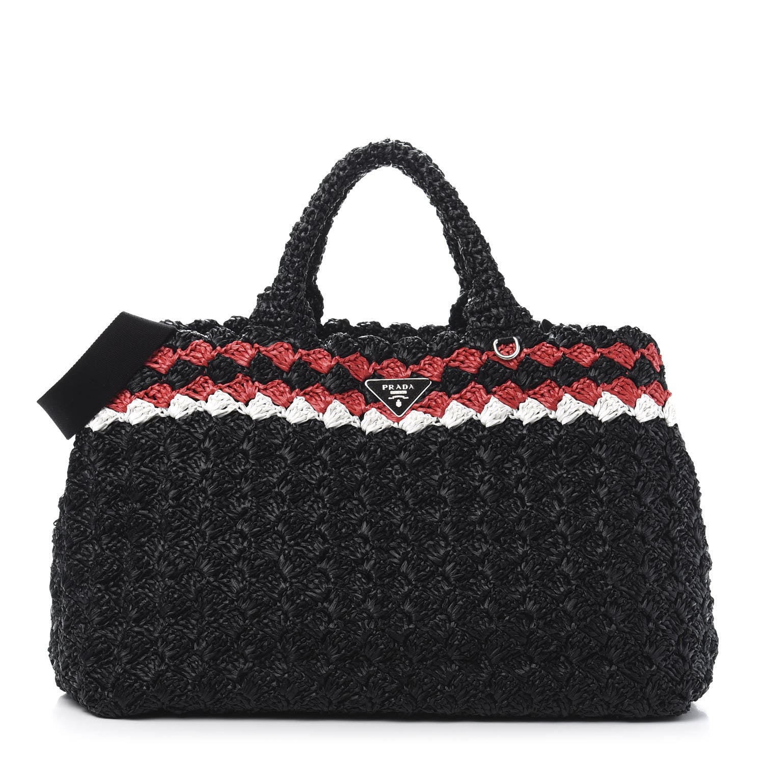 Prada Raffia Crochet Colorblock Large Giardiniera Tote Black Fuoco 1 of 13
