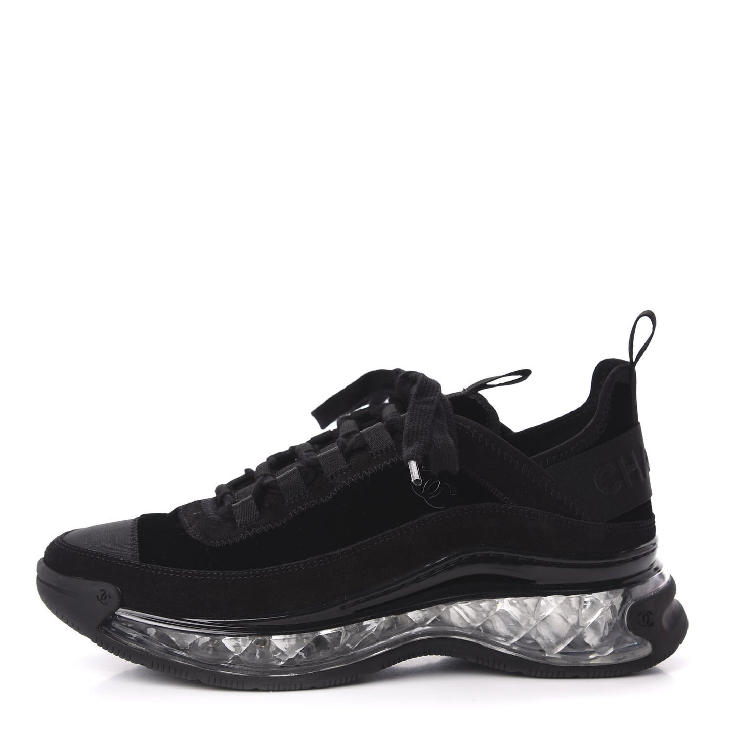 Suede Calfskin Velvet Grosgrain CC Sneakers 37.5 Black