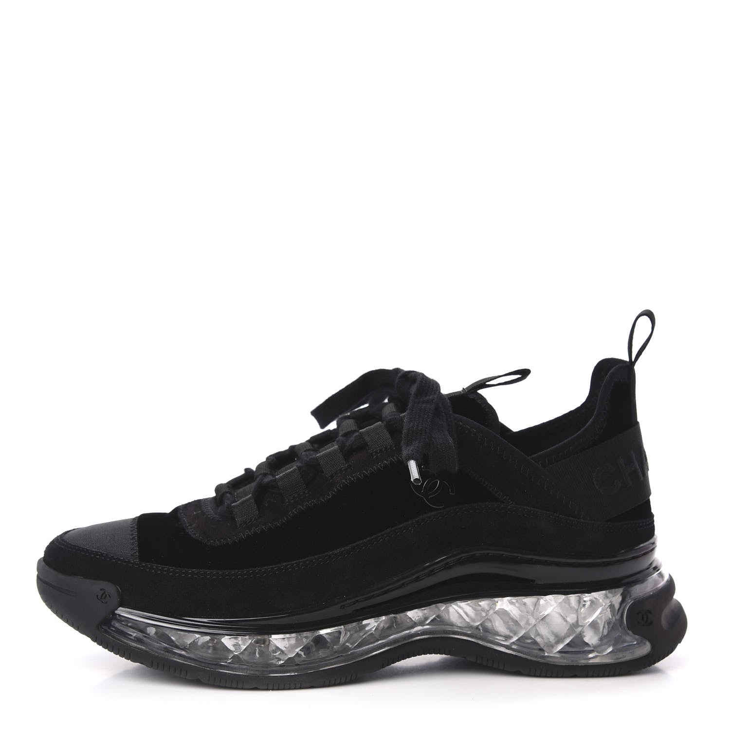 Chanel Suede Calfskin Velvet Grosgrain CC Sneakers 37.5 Black 1 of 10